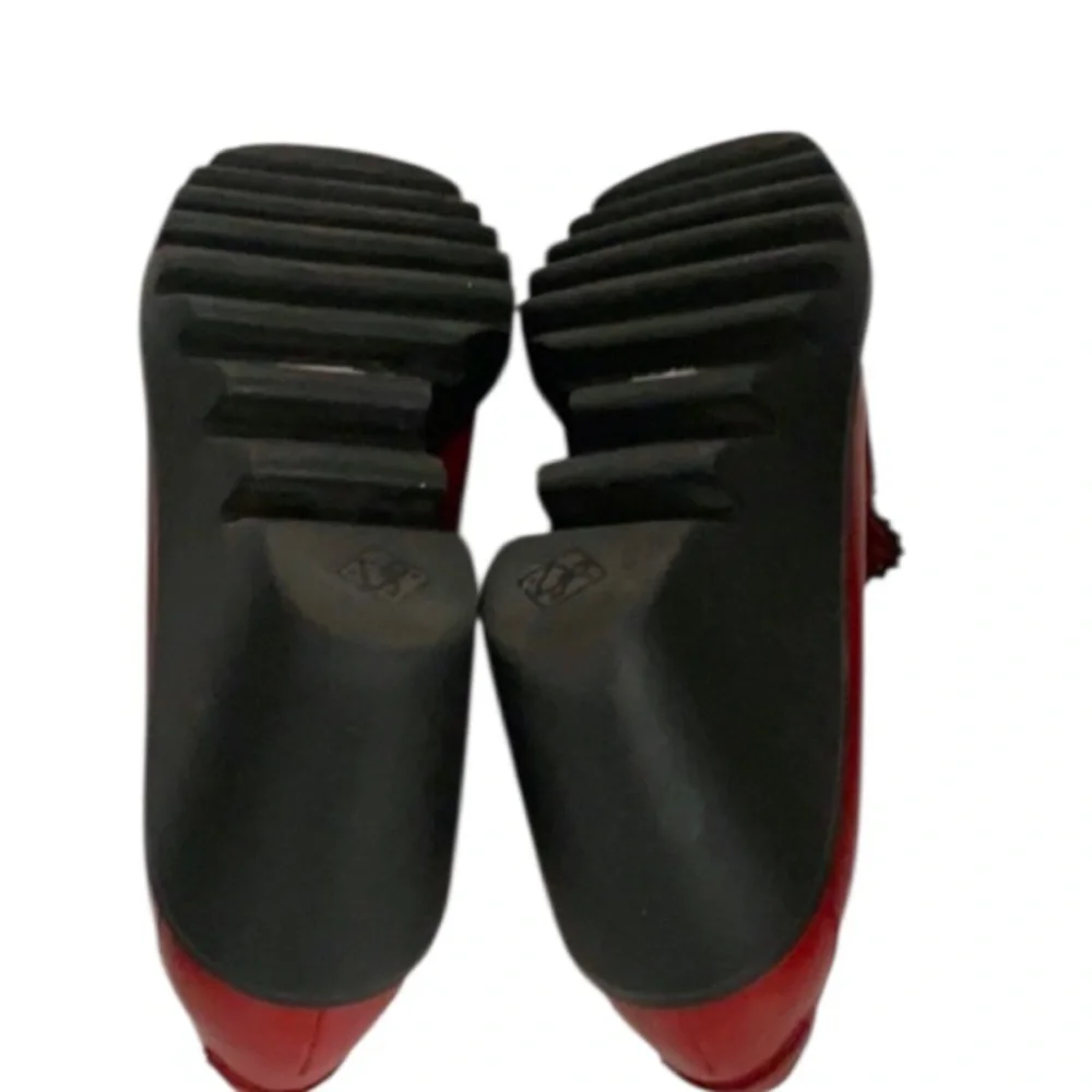Authentic Donald J. Pliner designer red leather wedge loafers Sz 7.5